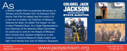Colonel Jack Jackson for State Auditor Brochure back